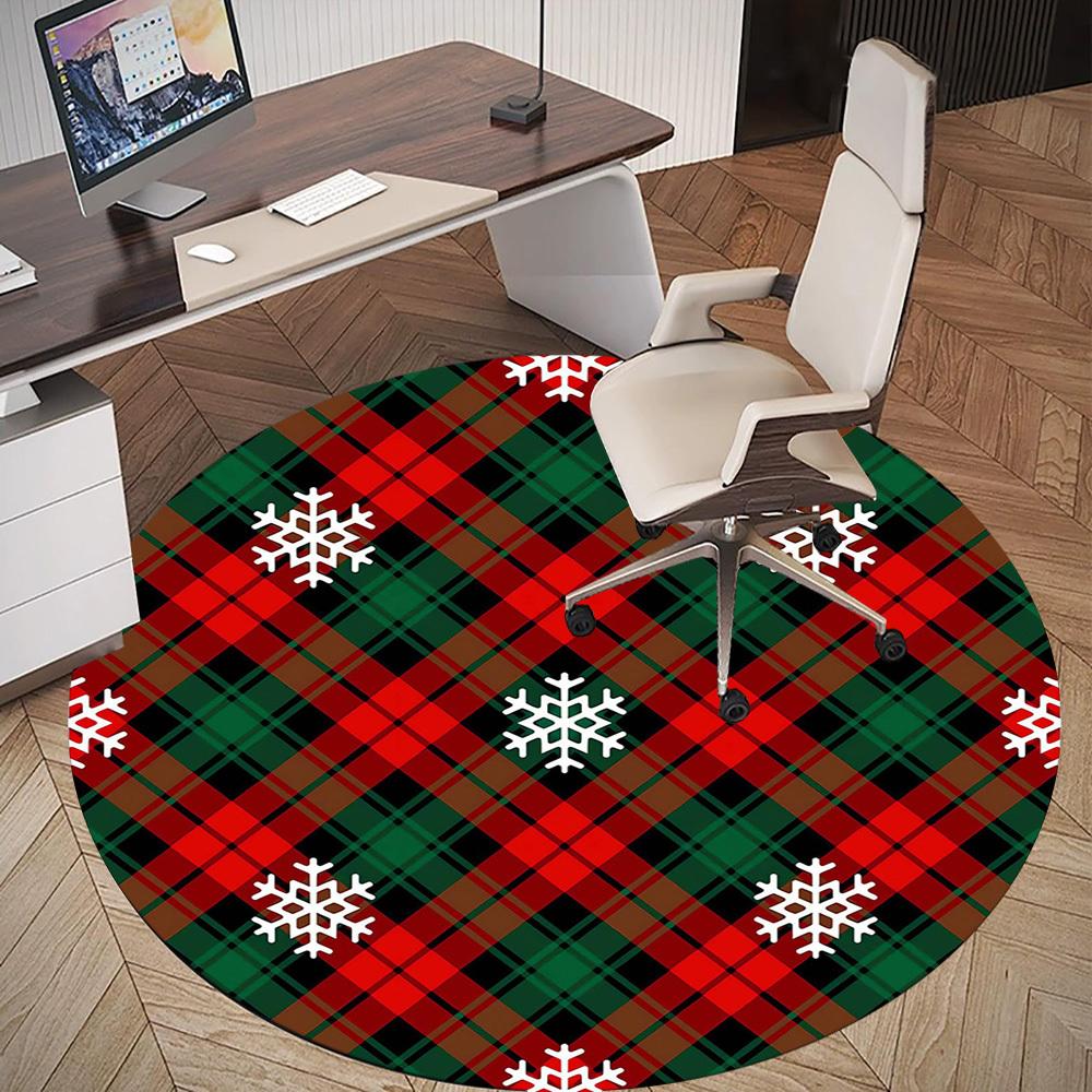 1pc Plaid Snowflakes Round Chair mat Area Rug - Non-Slip, Floor Mat for Office, Bedroom, and Indoor Decor -1002164
