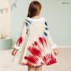 Girls Navy Blue Printed High Neck Long Sleeve A Line Flared Dress With White Fur Trim And Bow