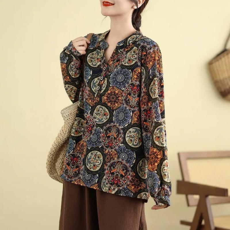 Chinese Style Literary Retro Cotton and Linen Long-sleeved T-shirt Tops for Women's Spring and Autumn New Loose Bottoming Shirts