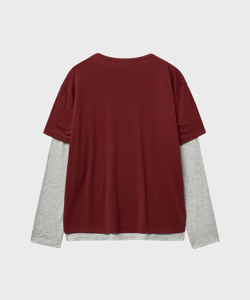 NOIRER Layered Half Long Sleeve T-Shirt (Wine Grey)