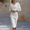 Women's Cowl Neck Bodycon Work Dress 3/4 Batwing Sleeve Stretch Office Church Pencil Dress Formal Party Cocktail Business Outfits