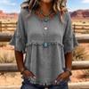 Women’s Vintage Crew Neck Short Sleeve Blouse Relaxed Fit Casual Top Linen Pullover Shirt