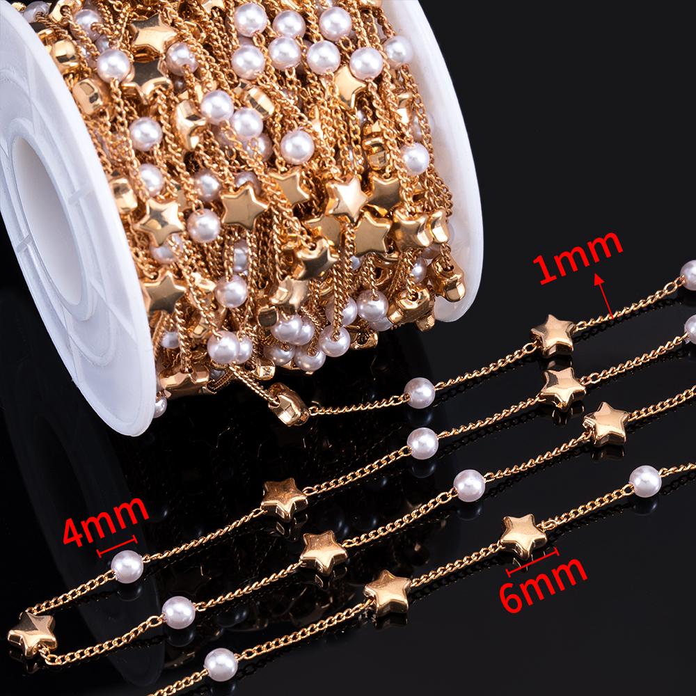 50CM 1M Plastic Imitation Pearl Ball Beaded Chain 3-8mm Multisize Beads Copper Chains Necklace Earring Cloth DIY Jewelry Making
