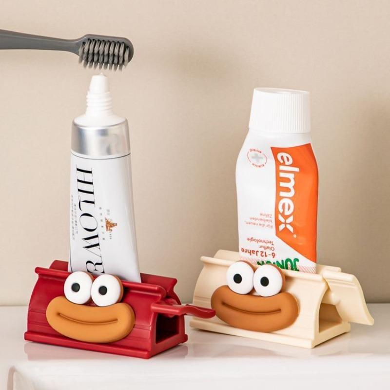 4pcs Cartoon Manual Squeezers Toothpaste Home Bathroom Facial Cleanser Rolling Squeeze Clip Seat Holder Cute Toothpaste Stand