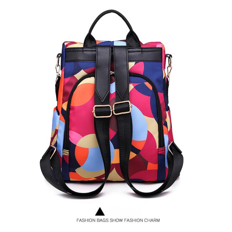 Outdoor Leisure Female Travel Bags Trendy Multiple Purpose Women's Backpack with Bear Pendant Colorful Printed Quality Oxford Shoulders Bag for Mother