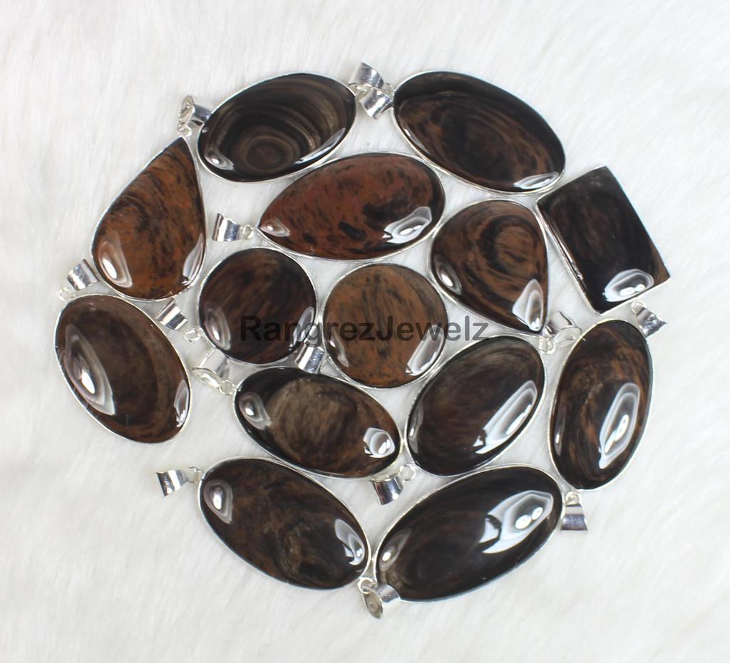 Copper Obsidian Jasper Gemstone Pendant Necklace Bulk Wholesale Bezel Pendant Jewelry Sterling Silver Pendant Jewelry