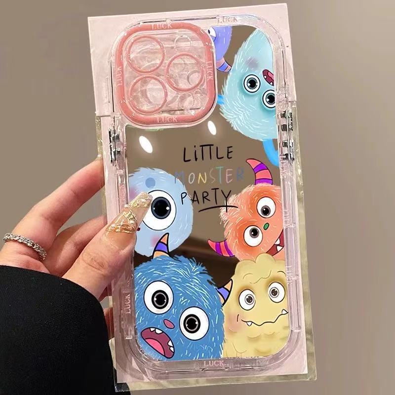 

Watching Little Monsters for IPhone16promax Cream Mirror Phone Case Oil Painting for Apple15 Cartoon14 Creation For Apple 6