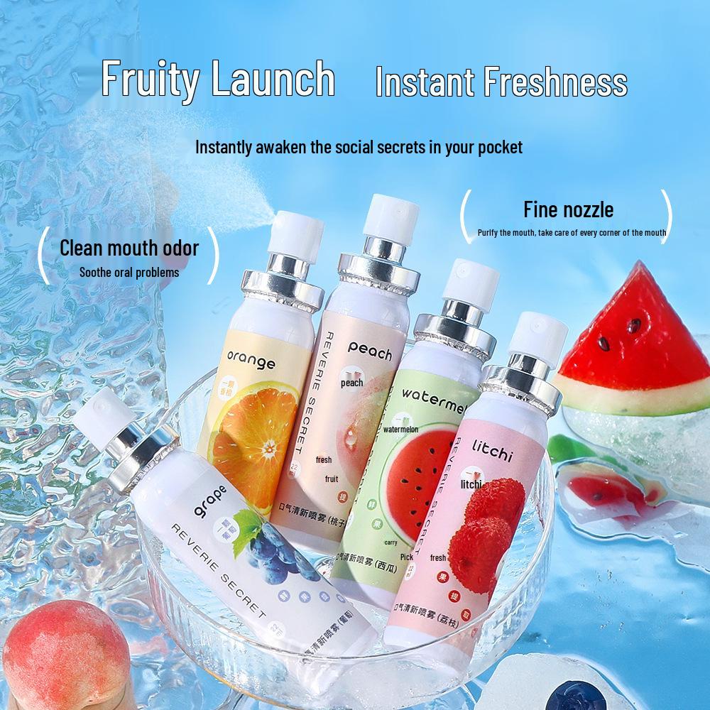 Dream Secret Fruity Oral Freshener Spray - Peach, Grape, Lychee, Watermelon, Orange - Popular Cross-Border Item.