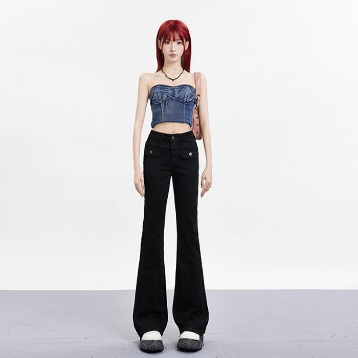 

Ретро Старые Светлые Джинсы для Женщин с Осенней Высокой Посадкой, Узкие Эластичные Брюки Клеш для Женщин с Осенним Уличным Стилем L