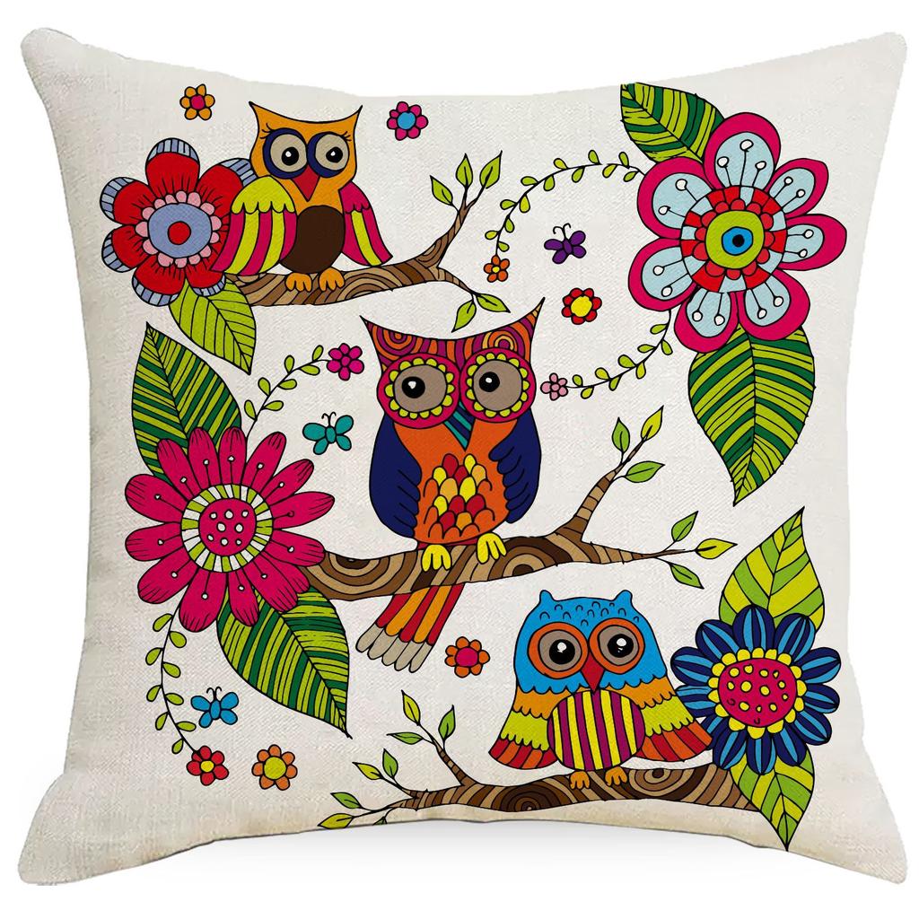 Painted Owl Animal Print Pillowcase Car Sofa Room Living Room Decorative Cushion Cushion Cover