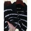 Export Contrast Color Stripes Zipper Short Cardigan Fall and Winter Long Sleeve Color Matching Knitting Sweater Female New Coat