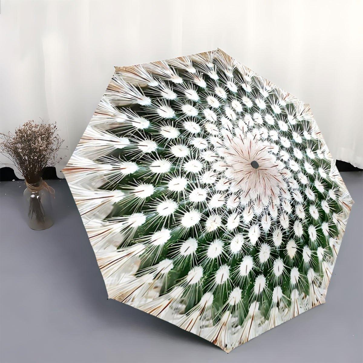 

Automatic Folding Umbrella The umbrella features a white and green radial pattern resembling dandelion seeds. Portable collaps Iron&8K