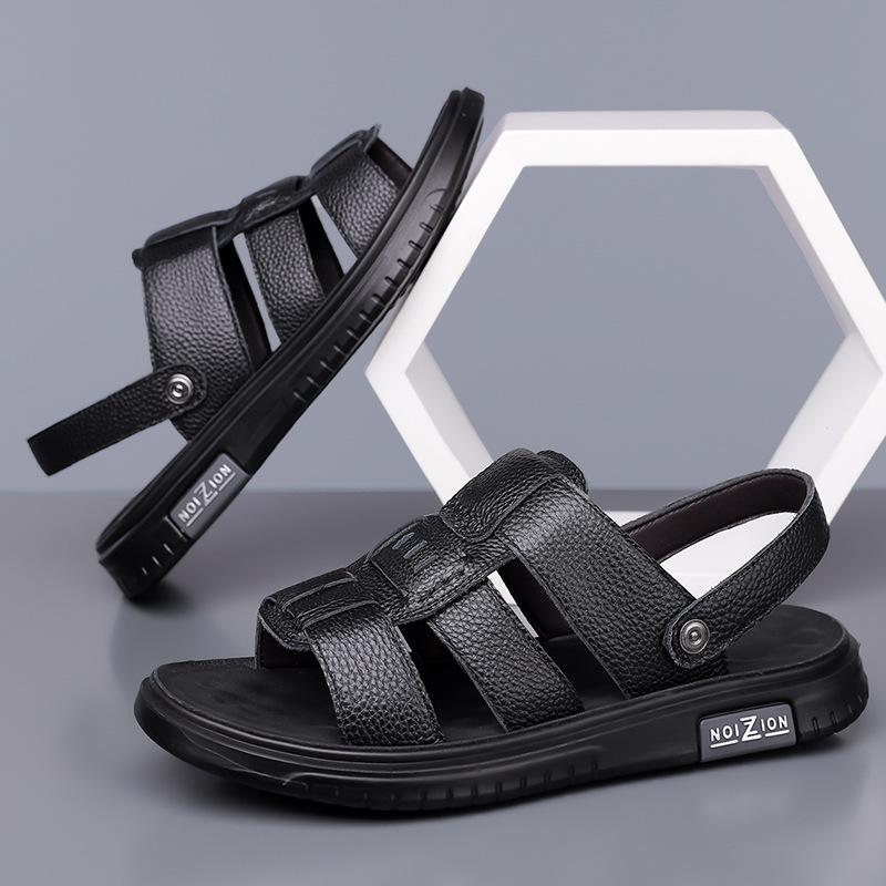 Summer New Designer Father Soft-soled Beach Shoes For Men Garden Casual Leather Sandals Male Solid Color Platform Sandals