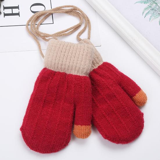 Kids Winter Double Layer Thick Warm Full Finger Stitching Knitted Gloves