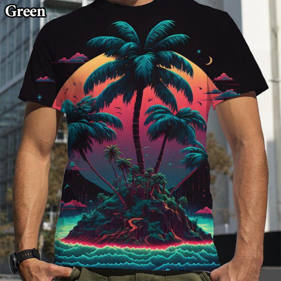 

Футболка с принтом пальмового дерева 3D с коротким рукавом, дышащая, мужская и женская, повседневная модная футболка S синий