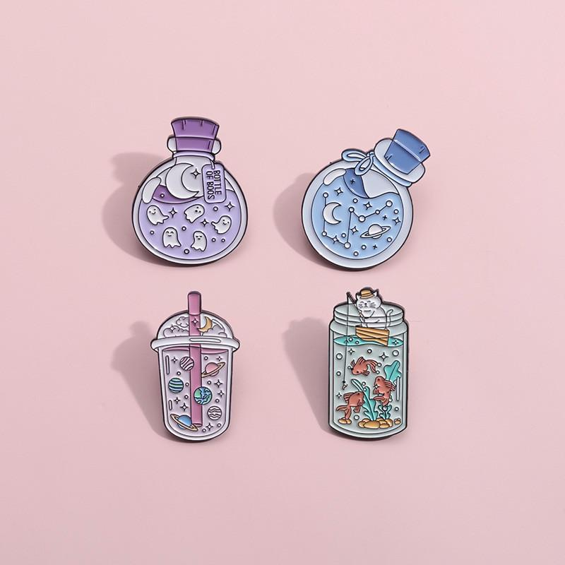 Brooch Alloy Fashionable In Unique Space Astronaut Design With Adorable Ghost And Milk Tea Cup For Wear Everyday