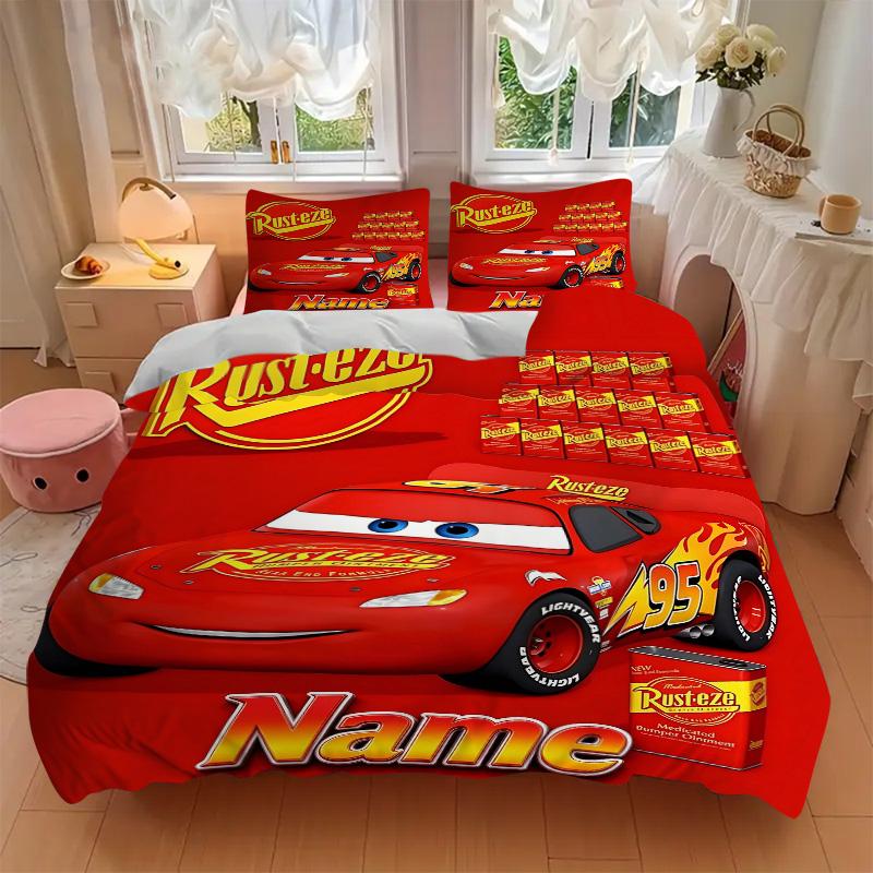 Custom Name Rusteze Race Car Print 3Pcs Bedding Set Duvet Cover With 2 Bedro Pillowcase Home Birthday Gift