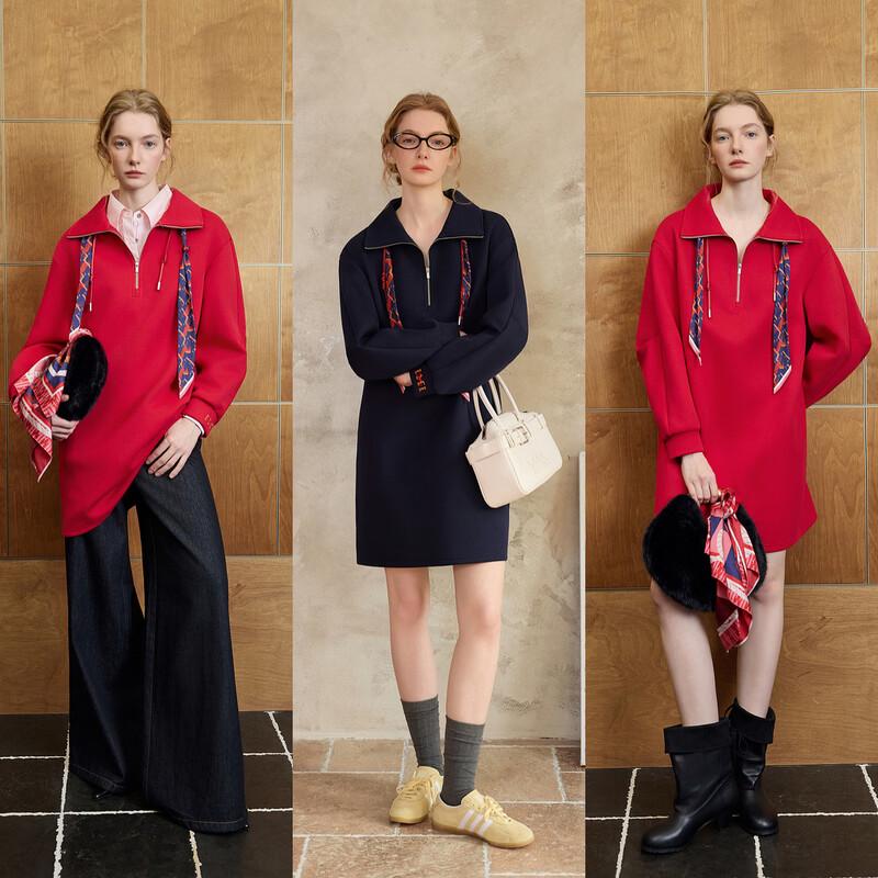 ELLE Embroidered Silk Scarf Sweatshirt Dress