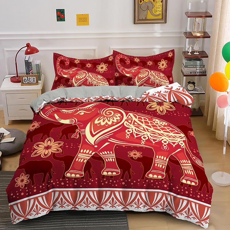 Bohemsk Elefant Sengetøy Sett Queen King Size Fargerikt 2/3 stk Dynetrekk Boho Psykedelisk Indisk Mandala Polyester Dyne Trekk