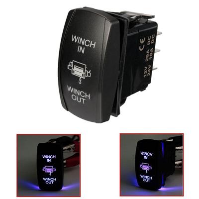 Interruptor de balancim momentâneo a laser LED azul de 7 pinos, entrada/saída do guincho, ligado/desligado/ligado, 20A