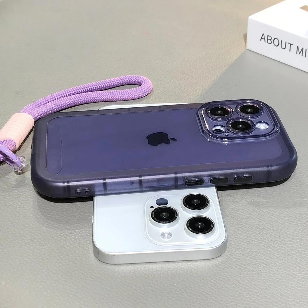Transparent Hand Wrist Strap Soft Case for iPhone 16 15 14 Pro Max Plus 13 12 11 With Lanyard Candy Color Clear Silicone Cover