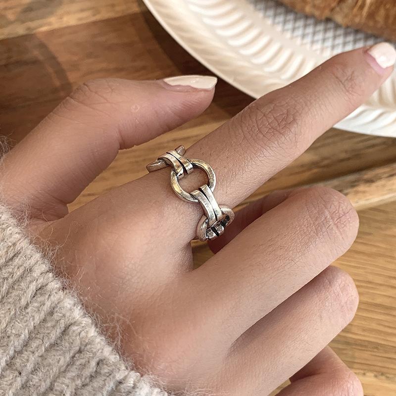 

Sterling Fashionable 925 Silver Adjustable Ring With Distinctive Geometric Texture For Women