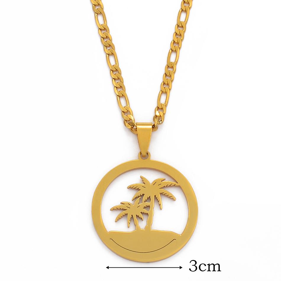 Anniyo Round Coconut Tree Pendant And Necklaces For Women Men Hawaii Guam Island Jewelry #078821