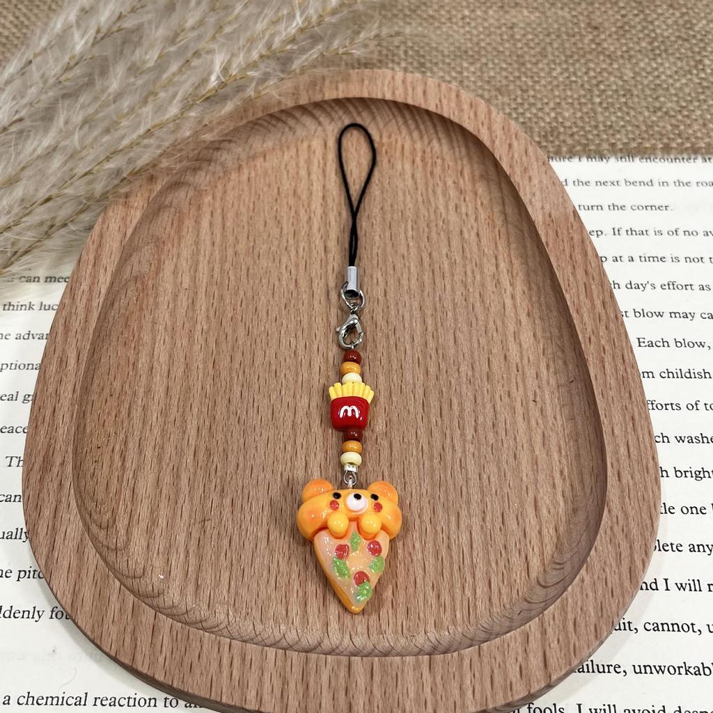 Pizza Donut Keychain: Cute Xiaohongshu-Inspired Pendant with Lanyard for Mobile Phones