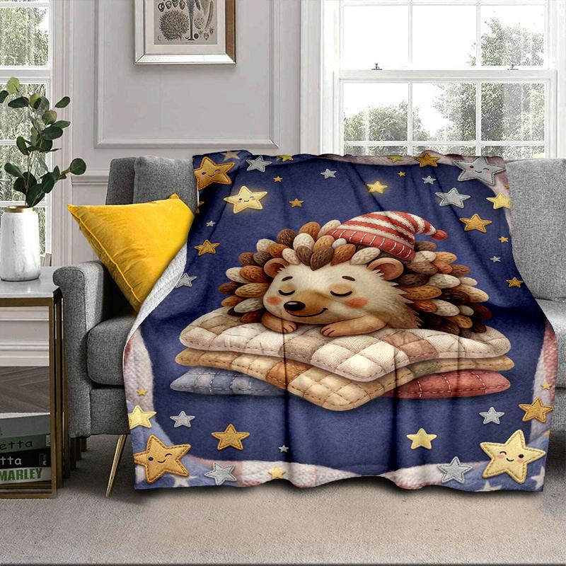 Autumnal Hedgehog Family Blanket Flannel Blanket Throw Blanket Sofa Cover Blanket Soft Premium Blanket Picnic Blanket Tv Blanket Gifts