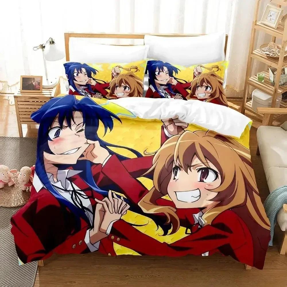 Comforter New Toradora Bedding Set Cartoon Anime Three-Piece Set Adult Kid Bedroom S 3D Kawaii Girls Roupa De Cama Casal