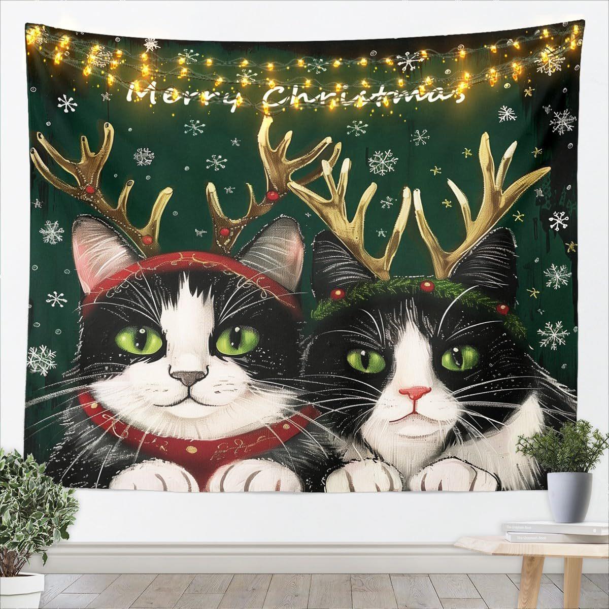 

Winter Christmas Tree Wall Hanging Cat Tapestry Christmas Wall Hanging Tree Wall Hanging Gorgeous Christmas Tree Fireplace Gifts 95x70cm