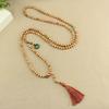 Chinese National Style Cedar Wood Tassel Necklace & Crossbody Chain for Women - Hanfu Qipao Long Sweater Accessory
