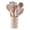 12-Piece Silicone Kitchen Tool Set with Wooden Handles & Storage Bucket