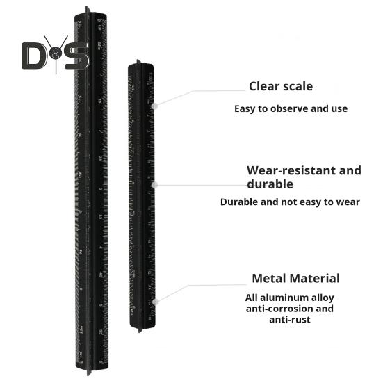 Aluminum Alloy Engineering Scale Ruler High Precision Triangular Architectural Drafting Tool Scale Bar Drafting Supplies