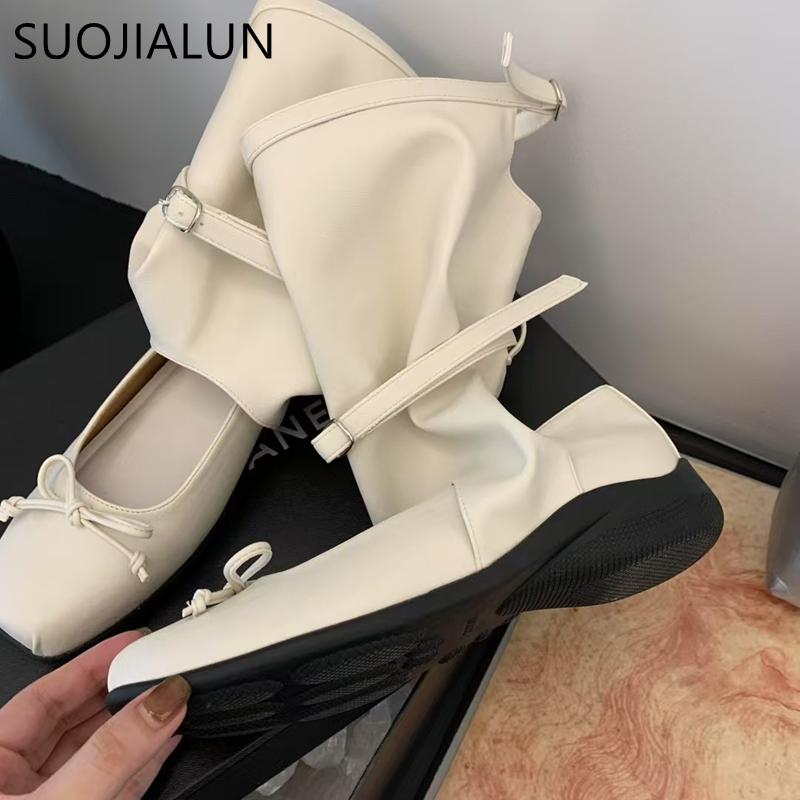 Fashion SUOJIALUN Autumn Women Medium Boots Round Toe Hollow Ladies Elegant Outdoor Dress Short Boots Flat Heel Outdoor Chelsea Boots