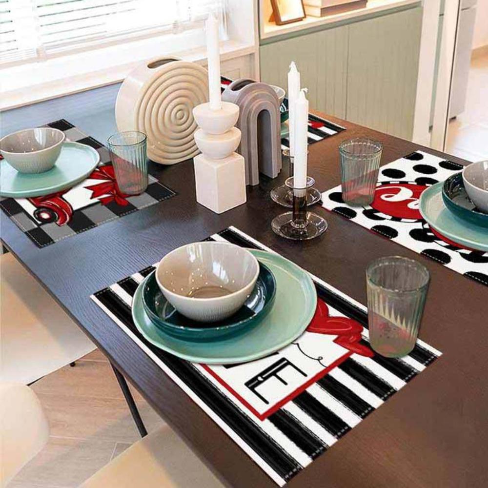 

Pink Red Dish Pad Contrast Color Linen Insulation Mat Modern Couple Placemats Banquet Style3