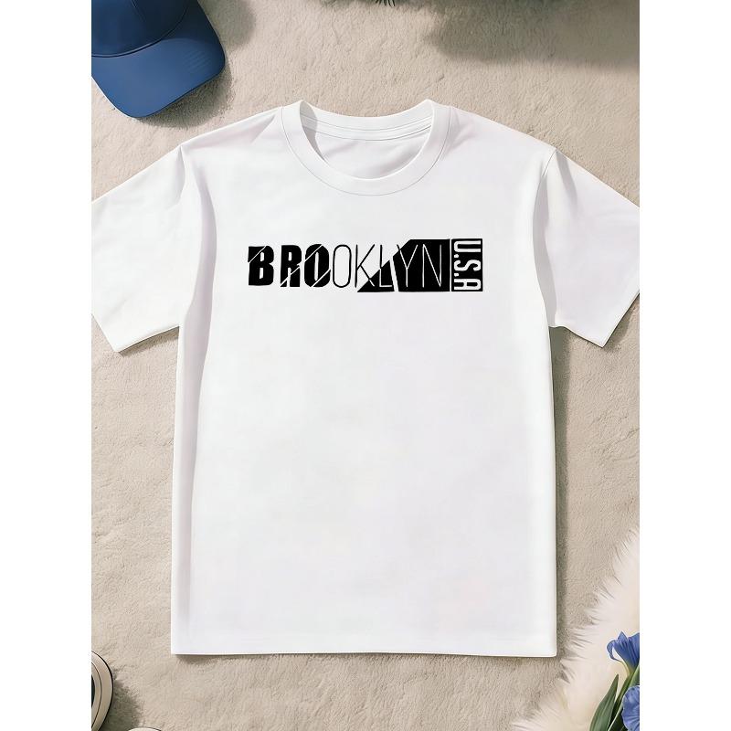 Boys Crewneck T-Shirt, Fun USA Print Trendy Summer Top 110