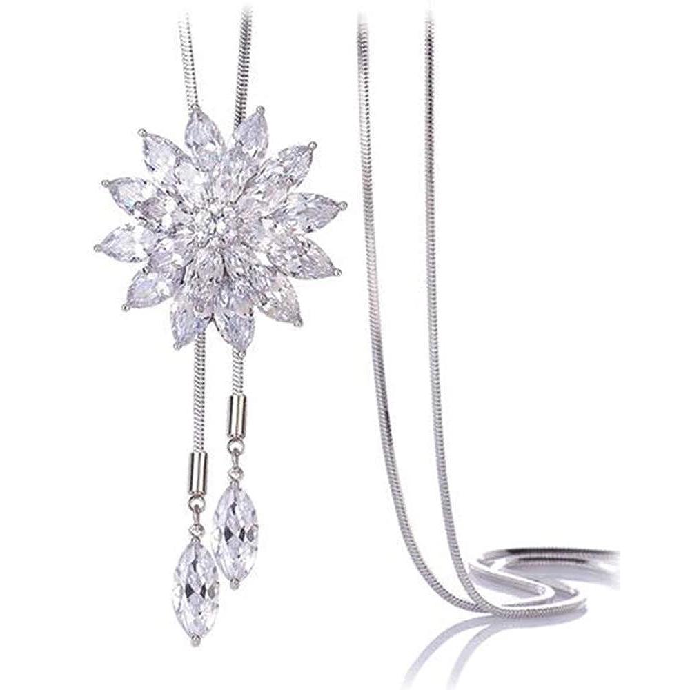 Modeschmuck Kristallblume Lange Kette Stilvolle Anhängerhalskette für Frauen und Mädchen