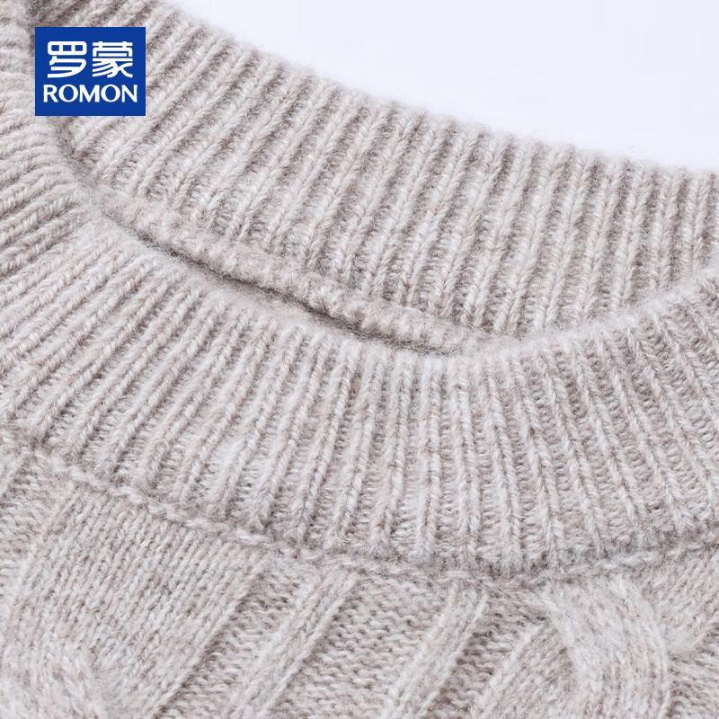 ROMON Men's 100% Pure Wool Cable Knit Semi-High Neck Sweater