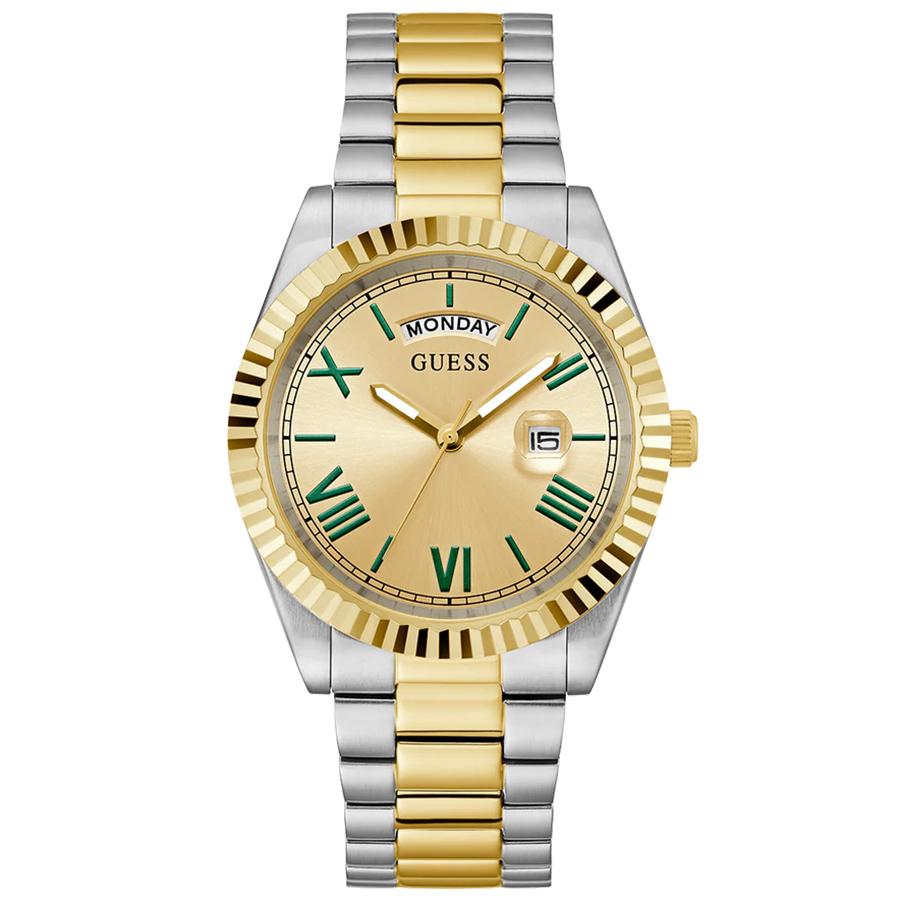 

Guess Two-Tone Stainless Steel Men s Quartz Watch with Date Strap - GW0265G14