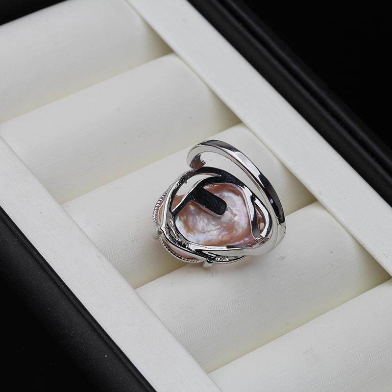 Genuine Freshwater Baroque Pearl Rings For Women,Big Natural Pearl Ring Adjustable Size Wife Anniversary Gift