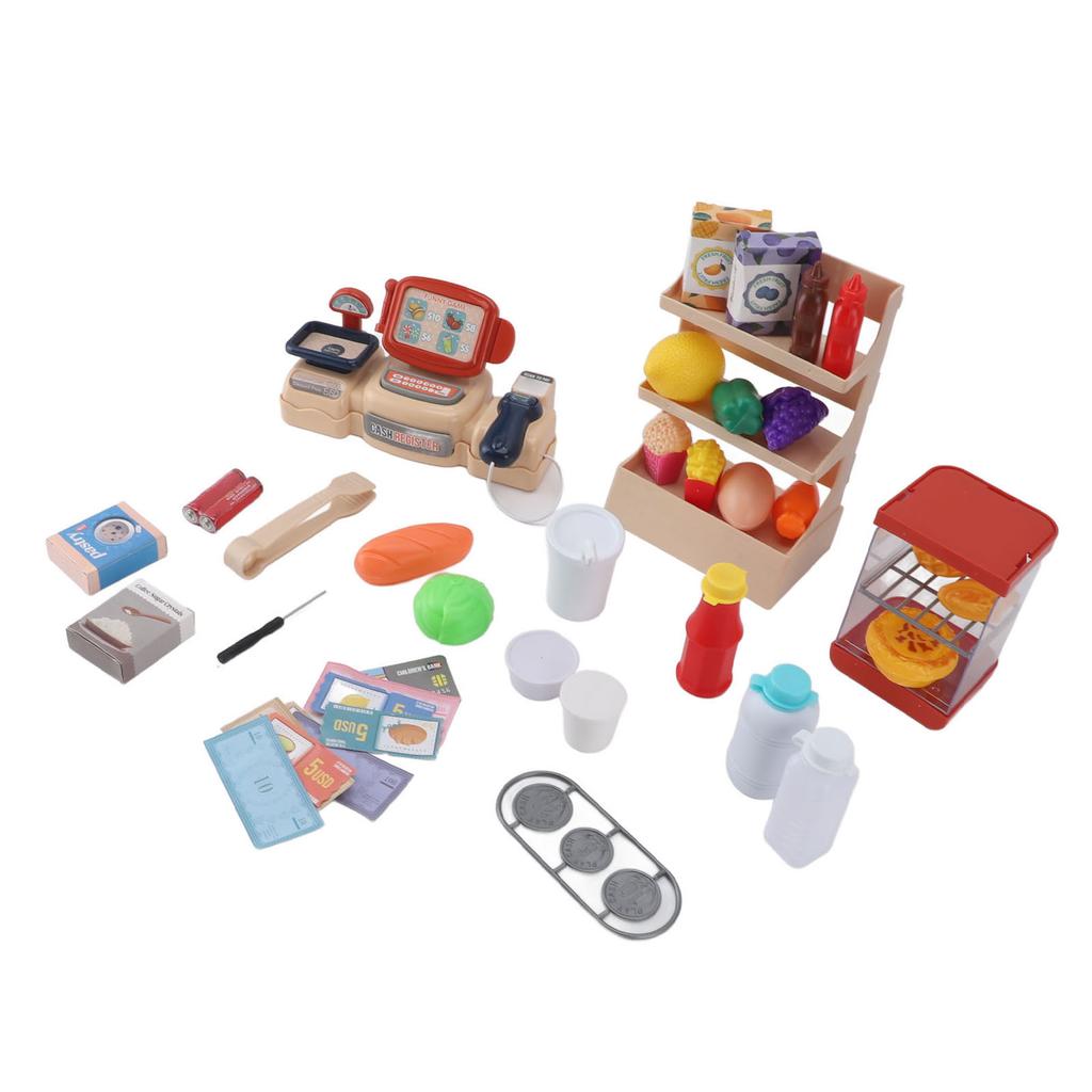 42Pcs Cash Register Toy Set with with Sound Effects Realistic Interactive Fun Multifunction Kids