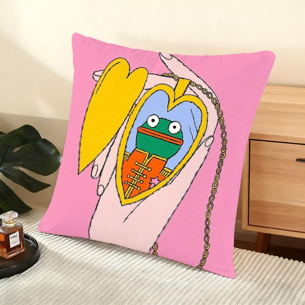 Cushion Cover Silky Short Plush Home Sofa Cushion Cover - Invisible Zipper Home Decoration Cute illustration art