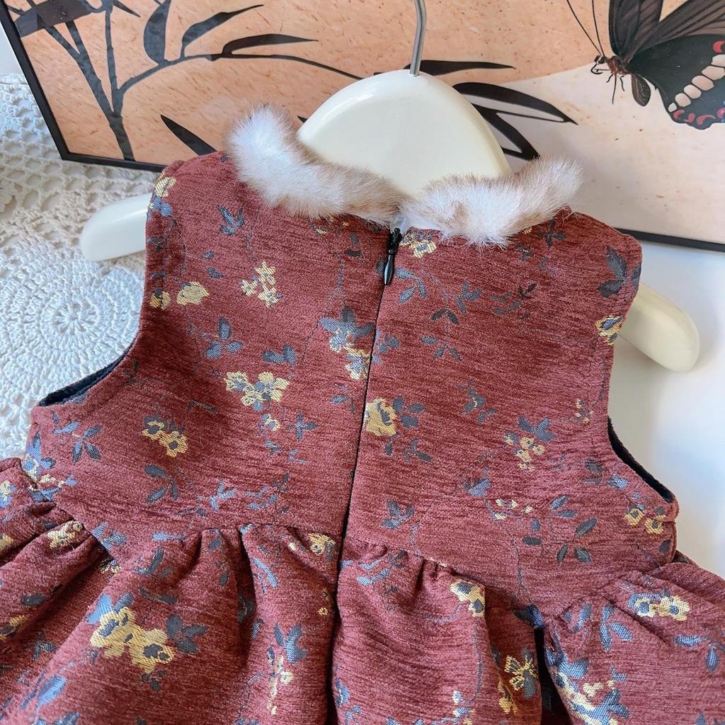 New Arrival: Thick Warm Chinese Style Sleeveless Winter Dress for Girls - Puffy Skirt