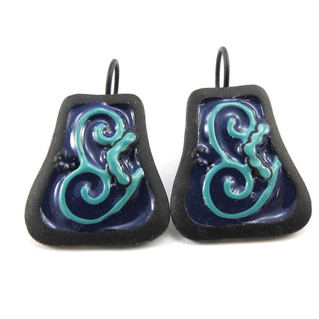 NOA [J4176] - Κρεμαστά σκουλαρίκια Δημιουργού 'Αραβουργήματα' τιρκουάζ