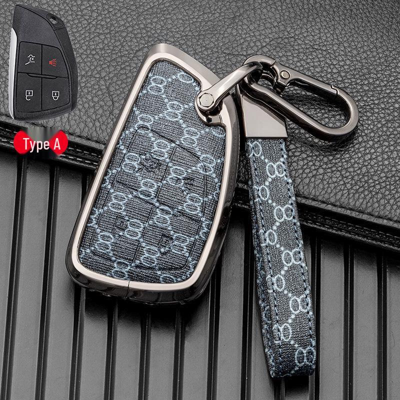 Leather Alloy Key Case for 2021-2022 Buick Envision - Metal Full Wrap, Double-Sided Protection