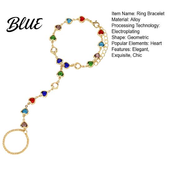 Auffälliges Handschmuck-Kettenarmband mit Ring für Damen Bunt