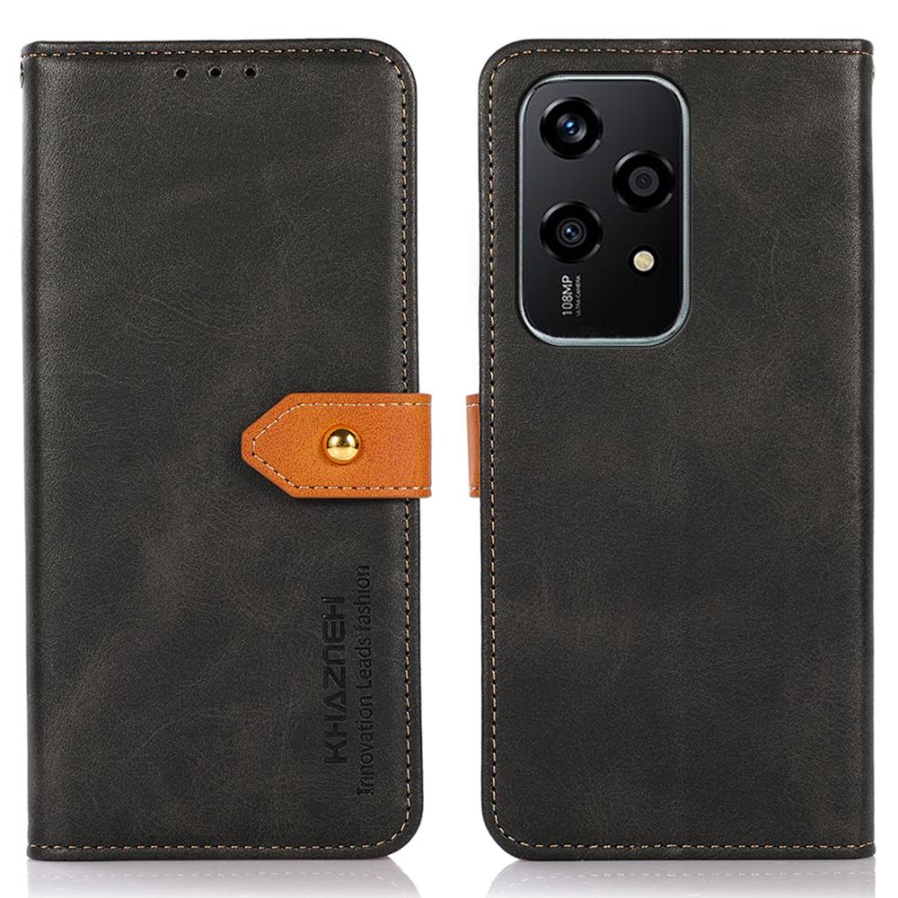 

KHAZNEH For Honor 200 Lite Phone Stand Case PU Leather Phone Cover with Gold Magnetic Buckle Decor Black