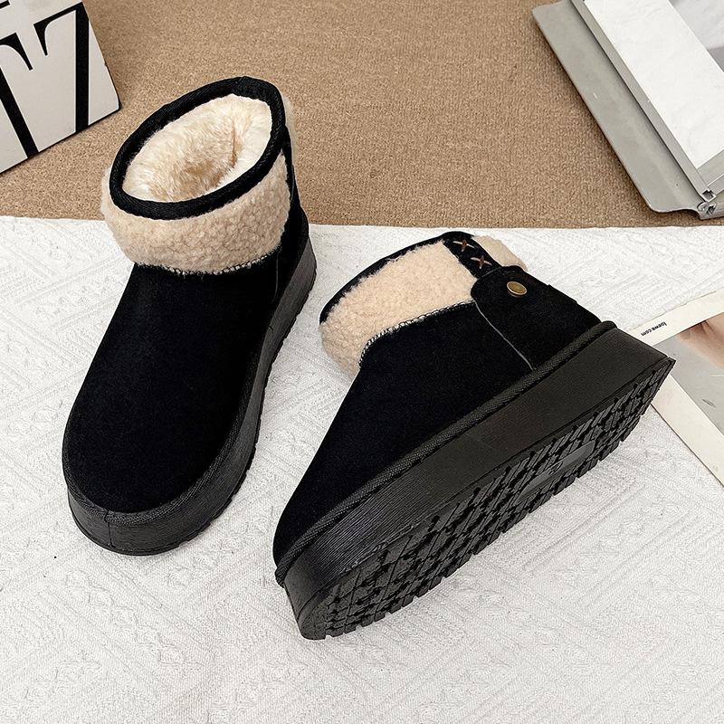 Women's lightweight thick sole winter thermal insulation fur one snow boots non-slip cushioning wear casual sports cotton boots