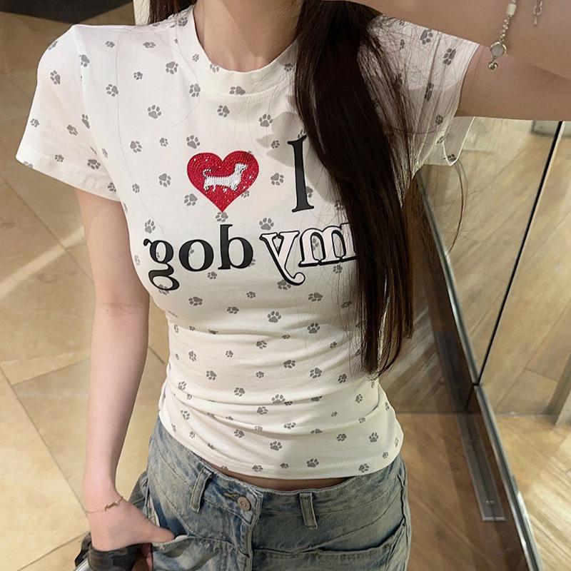 Women Casual T-shirts Printed Fashion Y2K Tees For Girls Leisure Short Sleeve Tshirts Lady Design Sexy T-shirts
